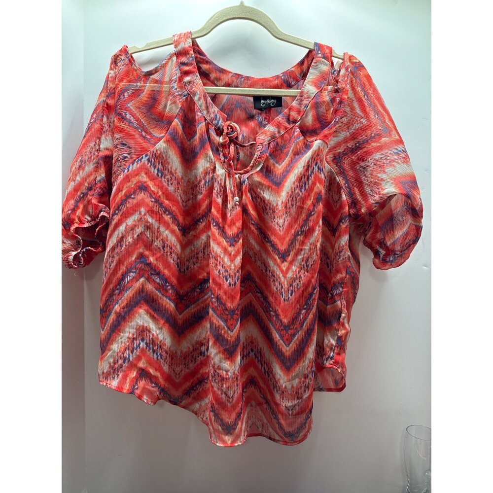 A Bryer By & By Womens Cold Shoulder Blouse L Zigzag Print Polyester